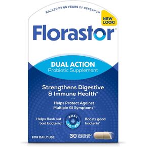 Florastor Probiotics for Digestive & Immune Health, 100 Capsules, Probiotics for Women & Men, Dual Action Helps Flush Out Bad Bacteria & Boosts The Good with Our Unique Strain Saccharomyces Boulardii