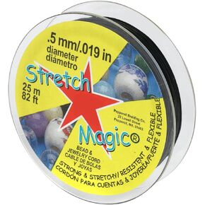 Stretch Magic Bead & Jewelry Cord - Strong & Stretchy, Easy to Knot - Black Color - 0.5mm Diameter - 25-Meter (82 ft) Spool - Elastic String for Making Beaded Jewelry