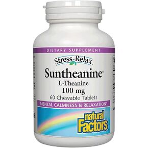 Stress-Relax Chewable Suntheanine L-Theanine 100 mg by Natural Factors, Non-Drowsy Stress Support for Mental Calmness and Relaxation, Tropical Fruit Flavor, 60 Tablets