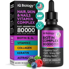 Liquid Biotin 5000mcg Drops – 80,000mcg Hair Growth Vitamins Complex with Astragalus, Collagen & Keratin | Made in the USA | Extra Strength Hair Skin and Nails Vitamins - Hair Vitamins for Women & Men
