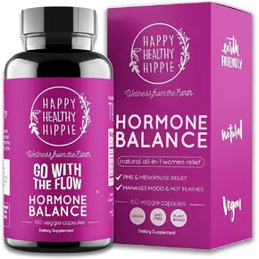 Happy Healthy Hippie Hormone Balance for Women - PMS Support Supplement & Menopause Supplements for Women | Bloating Relief, Mood Support, PMDD | Chasteberry Supplement for Women, Black Cohosh, 60 Ct
