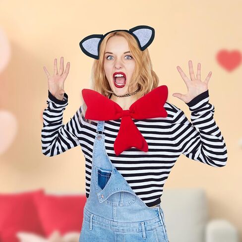 Red Bow Tie Party Favors Novelty Adjustable Bowtie Cat Ear Headband Halloween Costume Accessory for Men Women in Saudi Arabia