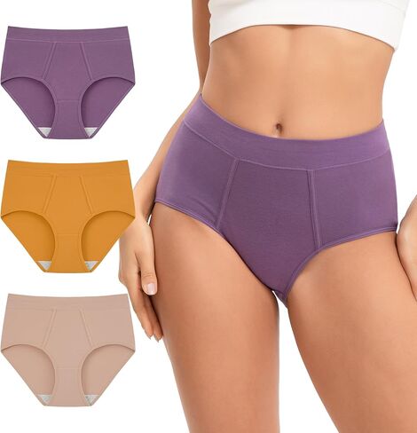 ملابس داخلية نسائية من القطن من INNERSY، سراويل داخلية عالية الخصر، تغطية كاملة للسيدات، 3 قطع in Kuwait