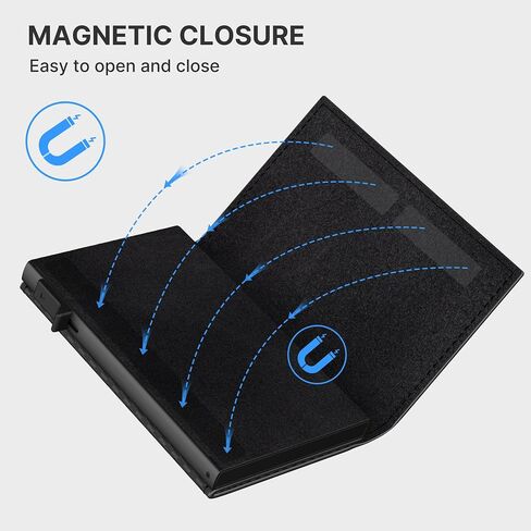 حامل بطاقات المحفظة الذكية للرجال لـ AirTag: جلد، متوافق مع Apple Air Tag، حجب RFID، رفيع، ألياف الكربون، الحد الأدنى - سعة البطاقة 9-14 | نافذة الهوية | فتحة النقدية (أسود) in Saudi Arabia
