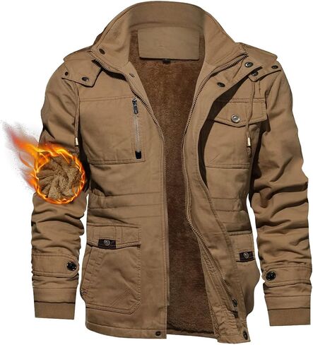 TACVASEN Men's Winter Jacket Cotton Military Jackets Fleece Lined Thick Work Coats Warm Cargo Jackets with Hooded in Saudi Arabia