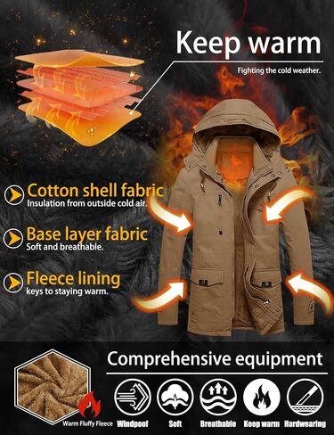 TACVASEN Men's Winter Jacket Cotton Military Jackets Fleece Lined Thick Work Coats Warm Cargo Jackets with Hooded in Saudi Arabia