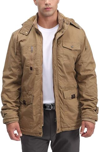 TACVASEN Men's Winter Jacket Cotton Military Jackets Fleece Lined Thick Work Coats Warm Cargo Jackets with Hooded in Saudi Arabia