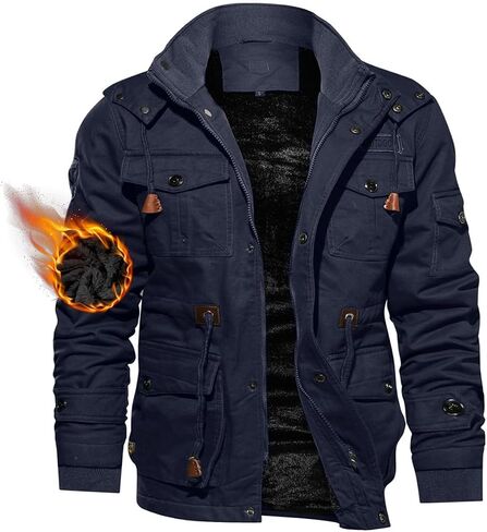 TACVASEN Men's Winter Jacket Cotton Military Jackets Fleece Lined Thick Work Coats Warm Cargo Jackets with Hooded in Saudi Arabia