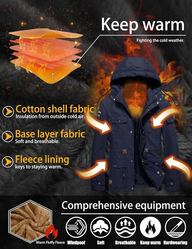 TACVASEN Men's Winter Jacket Cotton Military Jackets Fleece Lined Thick Work Coats Warm Cargo Jackets with Hooded in Saudi Arabia