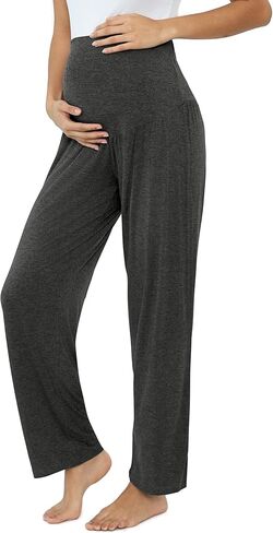 Joyaria Maternity Pants Summer Pregnancy Pants Wide Leg for Work Loose Lounge Pants Over The Belly Stretchy Sweatpants in Kuwait