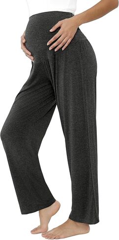 Joyaria Maternity Pants Summer Pregnancy Pants Wide Leg for Work Loose Lounge Pants Over The Belly Stretchy Sweatpants in Kuwait