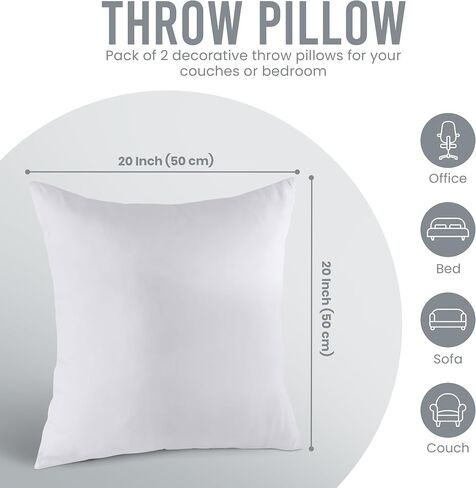 Utopia Bedding Throw Pillows Insert (Pack of 2, White) - 18 x 18 Inches Bed and Couch Pillows - Indoor Decorative Pillows in Saudi Arabia