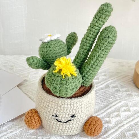 JOMODECOR Handmade Crochet Cute Cactus Potted Plants, Knitted Artificial Forever Flowers with Exquisite Pot, Gift to Friends Women Kids, Perfect for Home Decorations, Office Desk in Saudi Arabia