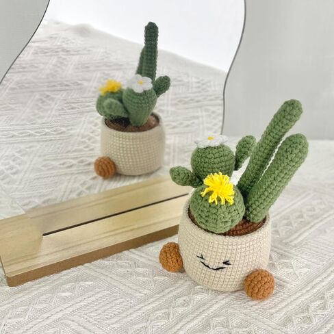 JOMODECOR Handmade Crochet Cute Cactus Potted Plants, Knitted Artificial Forever Flowers with Exquisite Pot, Gift to Friends Women Kids, Perfect for Home Decorations, Office Desk in Saudi Arabia