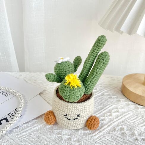 JOMODECOR Handmade Crochet Cute Cactus Potted Plants, Knitted Artificial Forever Flowers with Exquisite Pot, Gift to Friends Women Kids, Perfect for Home Decorations, Office Desk in Saudi Arabia