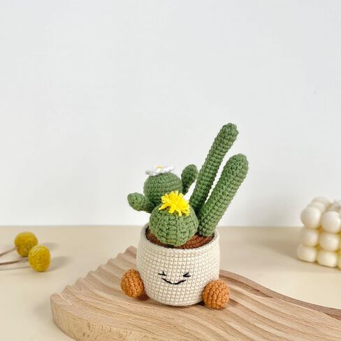 JOMODECOR Handmade Crochet Cute Cactus Potted Plants, Knitted Artificial Forever Flowers with Exquisite Pot, Gift to Friends Women Kids, Perfect for Home Decorations, Office Desk in Saudi Arabia