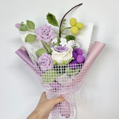 باقة ورد من الكروشيه المصنوعة يدويًا من JOMODECOR، زهور صناعية محبوكة إلى الأبد مع غلاف رائع، هدية لصديقتك الأم، مثالية لعيد الحب، ديكور المنزل، الاحتفال (زهور مختلطة) in Kuwait
