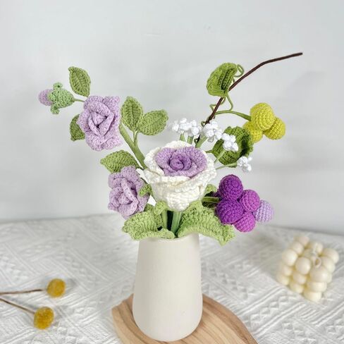 باقة ورد من الكروشيه المصنوعة يدويًا من JOMODECOR، زهور صناعية محبوكة إلى الأبد مع غلاف رائع، هدية لصديقتك الأم، مثالية لعيد الحب، ديكور المنزل، الاحتفال (زهور مختلطة) in Kuwait