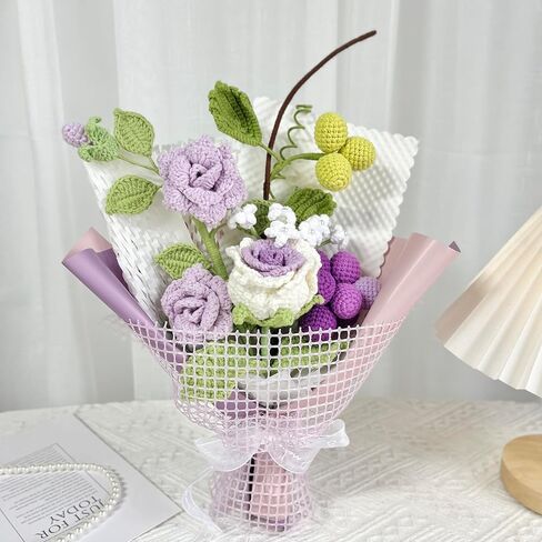 باقة ورد من الكروشيه المصنوعة يدويًا من JOMODECOR، زهور صناعية محبوكة إلى الأبد مع غلاف رائع، هدية لصديقتك الأم، مثالية لعيد الحب، ديكور المنزل، الاحتفال (زهور مختلطة) in Kuwait