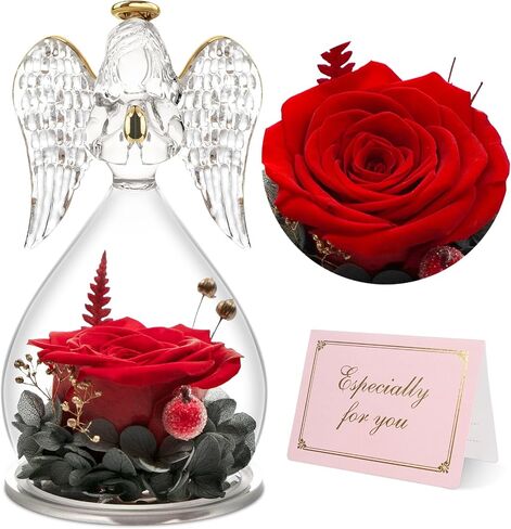 Yamonic Mom Birthday Gifts for Mom, Angel Figurines with Real Rose Gifts for Her Mom Grandma,Preserved Flowers Rose Angel Figurines for Mothers Day Christmas Anniversary Birthday Gifts for Her (Red) in Saudi Arabia