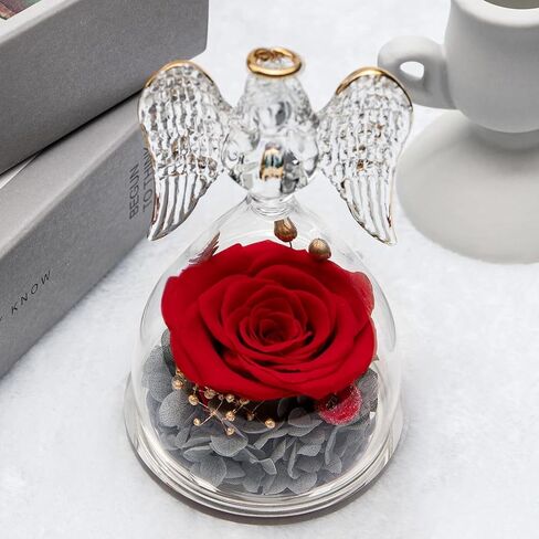 Yamonic Mom Birthday Gifts for Mom, Angel Figurines with Real Rose Gifts for Her Mom Grandma,Preserved Flowers Rose Angel Figurines for Mothers Day Christmas Anniversary Birthday Gifts for Her (Red) in Saudi Arabia