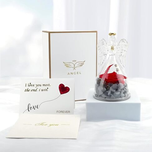 Yamonic Mom Birthday Gifts for Mom, Angel Figurines with Real Rose Gifts for Her Mom Grandma,Preserved Flowers Rose Angel Figurines for Mothers Day Christmas Anniversary Birthday Gifts for Her (Red) in Saudi Arabia