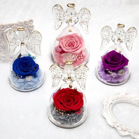 Yamonic Mom Birthday Gifts for Mom, Angel Figurines with Real Rose Gifts for Her Mom Grandma,Preserved Flowers Rose Angel Figurines for Mothers Day Christmas Anniversary Birthday Gifts for Her (Red) in Saudi Arabia