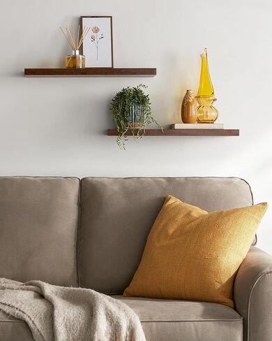 BAYKA Floating Shelves, 22.5" Wall Mounted Wood Shelves for Bathroom, Bedroom, Living Room, Kitchen, Hanging Shelf for Books/Storage/Decor with 22lbs Capacity (Rustic Brown,Set of 2) in Saudi Arabia