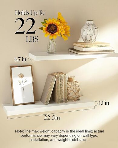 BAYKA Floating Shelves, 22.5" Wall Mounted Wood Shelves for Bathroom, Bedroom, Living Room, Kitchen, Hanging Shelf for Books/Storage/Decor with 22lbs Capacity (Rustic Brown,Set of 2) in Saudi Arabia