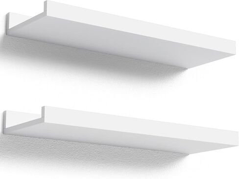 Floating Shelves Wall Mounted Set of 2, Modern White Shelves for Bedroom, Nursery Shelves with Lip, Display Picture Ledge Shelf for Wall Decor Living Room Bathroom Kitchen - White in Saudi Arabia