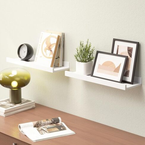 Floating Shelves Wall Mounted Set of 2, Modern White Shelves for Bedroom, Nursery Shelves with Lip, Display Picture Ledge Shelf for Wall Decor Living Room Bathroom Kitchen - White in Saudi Arabia