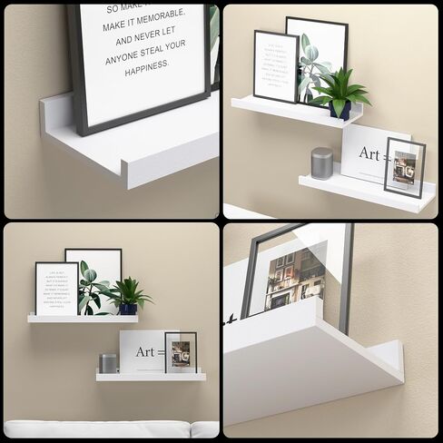 Floating Shelves Wall Mounted Set of 2, Modern White Shelves for Bedroom, Nursery Shelves with Lip, Display Picture Ledge Shelf for Wall Decor Living Room Bathroom Kitchen - White in Saudi Arabia