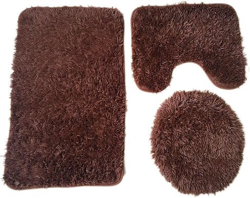 Soft Bathroom Carpet 3 Piece Bathroom Rugs and Mats Sets Non-Slip Mat Set Toilet Mat Set Bath Mats Set 3 Piece Set,with U-Shaped Toilet Floor Mat Non Slip Rugs andToilet Lid Cover Mat (Black) in Kuwait