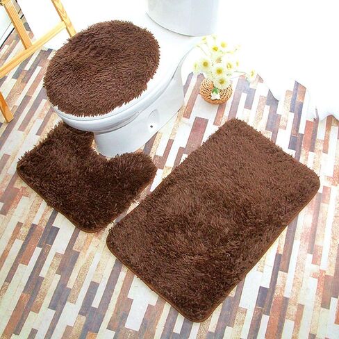 Soft Bathroom Carpet 3 Piece Bathroom Rugs and Mats Sets Non-Slip Mat Set Toilet Mat Set Bath Mats Set 3 Piece Set,with U-Shaped Toilet Floor Mat Non Slip Rugs andToilet Lid Cover Mat (Black) in Kuwait