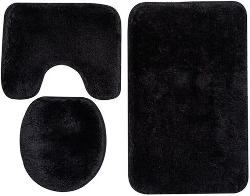Soft Bathroom Carpet 3 Piece Bathroom Rugs and Mats Sets Non-Slip Mat Set Toilet Mat Set Bath Mats Set 3 Piece Set,with U-Shaped Toilet Floor Mat Non Slip Rugs andToilet Lid Cover Mat (Black) in Kuwait