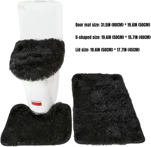 Soft Bathroom Carpet 3 Piece Bathroom Rugs and Mats Sets Non-Slip Mat Set Toilet Mat Set Bath Mats Set 3 Piece Set,with U-Shaped Toilet Floor Mat Non Slip Rugs andToilet Lid Cover Mat (Black) in Kuwait