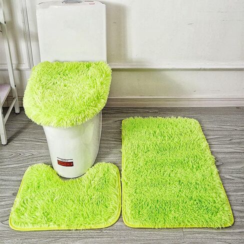 Soft Bathroom Carpet 3 Piece Bathroom Rugs and Mats Sets Non-Slip Mat Set Toilet Mat Set Bath Mats Set 3 Piece Set,with U-Shaped Toilet Floor Mat Non Slip Rugs andToilet Lid Cover Mat (Black) in Kuwait