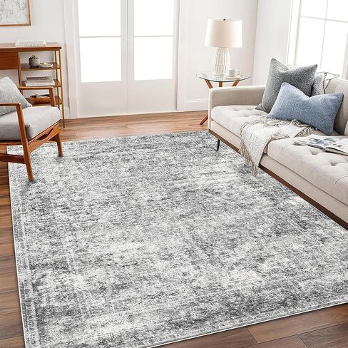 Area Rug 6x9 Washable Rug Gray Vintage Rug Traditional Floor Cover Thin Rug Retro Kitchen Indoor Distressed Non Slip Carpet Floral Print Mat Living Room Bedroom Dining Room in Saudi Arabia