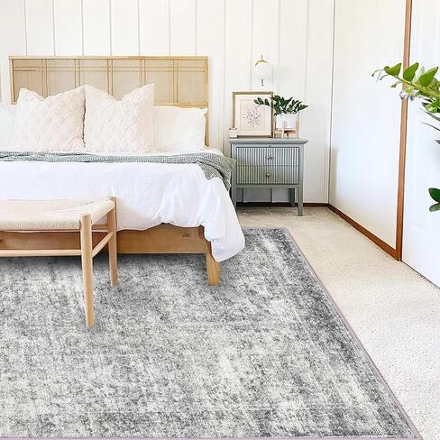 Area Rug 6x9 Washable Rug Gray Vintage Rug Traditional Floor Cover Thin Rug Retro Kitchen Indoor Distressed Non Slip Carpet Floral Print Mat Living Room Bedroom Dining Room in Saudi Arabia