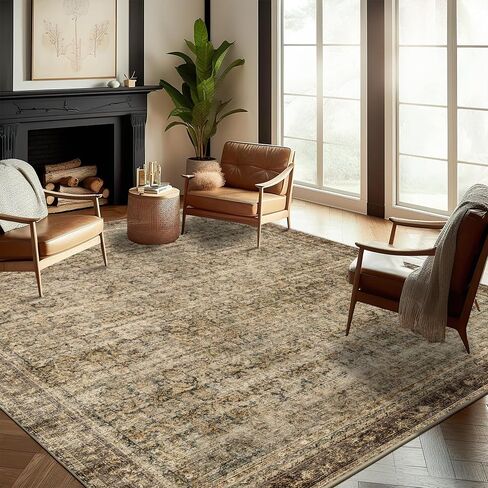 Area Rug 6x9 Washable Rug Gray Vintage Rug Traditional Floor Cover Thin Rug Retro Kitchen Indoor Distressed Non Slip Carpet Floral Print Mat Living Room Bedroom Dining Room in Saudi Arabia