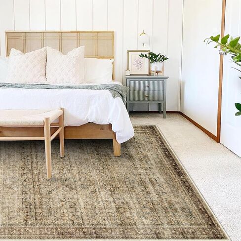 Area Rug 6x9 Washable Rug Gray Vintage Rug Traditional Floor Cover Thin Rug Retro Kitchen Indoor Distressed Non Slip Carpet Floral Print Mat Living Room Bedroom Dining Room in Saudi Arabia