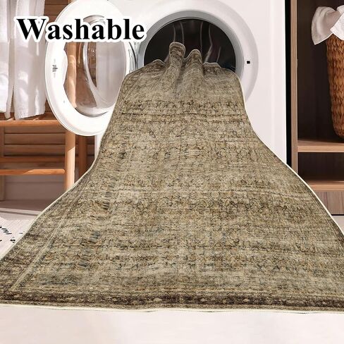 Area Rug 6x9 Washable Rug Gray Vintage Rug Traditional Floor Cover Thin Rug Retro Kitchen Indoor Distressed Non Slip Carpet Floral Print Mat Living Room Bedroom Dining Room in Saudi Arabia