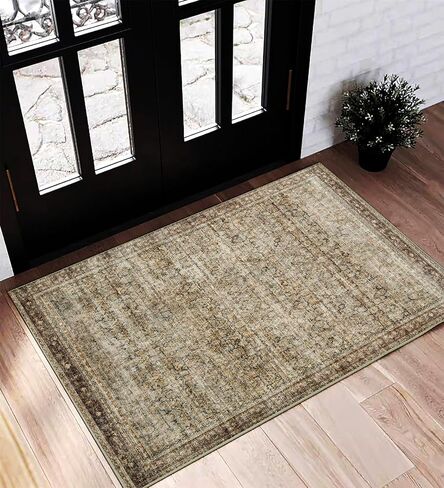 Area Rug 6x9 Washable Rug Gray Vintage Rug Traditional Floor Cover Thin Rug Retro Kitchen Indoor Distressed Non Slip Carpet Floral Print Mat Living Room Bedroom Dining Room in Saudi Arabia