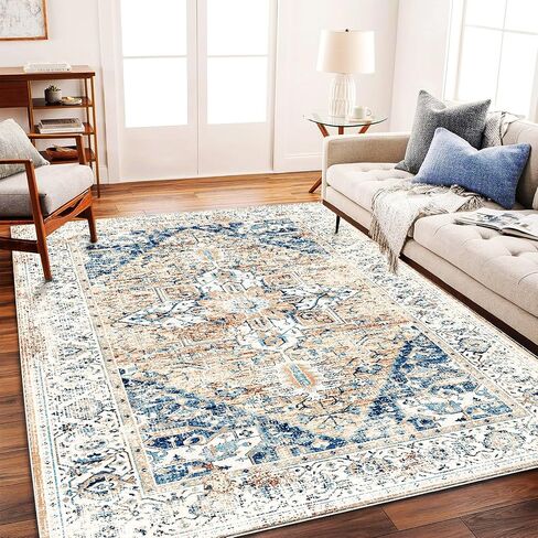 Area Rug 6x9 Washable Rug Gray Vintage Rug Traditional Floor Cover Thin Rug Retro Kitchen Indoor Distressed Non Slip Carpet Floral Print Mat Living Room Bedroom Dining Room in Saudi Arabia