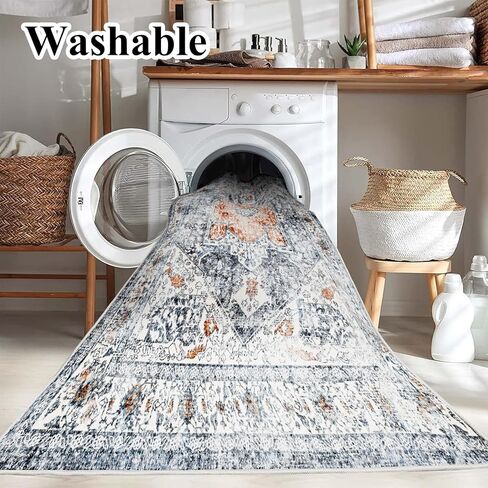 Area Rug 6x9 Washable Rug Gray Vintage Rug Traditional Floor Cover Thin Rug Retro Kitchen Indoor Distressed Non Slip Carpet Floral Print Mat Living Room Bedroom Dining Room in Saudi Arabia