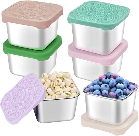 6Pack 6oz Stainless Steel Snack Containers for Kids, Easy Open Leak Proof Metal Toddler Snack Containers with Silicone Lids, Stackable Metal Toddler Lunch Box for Daycare, School and Travel in Saudi Arabia