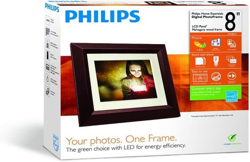 Philips SPF3482 Home Essentials Digital PhotoFrame 8" LCD Panel Brown Wood Frame, Simplified Controls and Animated Menu Icons, Auto Photo Orientation, 5 in 1 Card Reader: SDHC, MMC, MS, MS Pro, Compatible with Any USB Flash Drives in Saudi Arabia