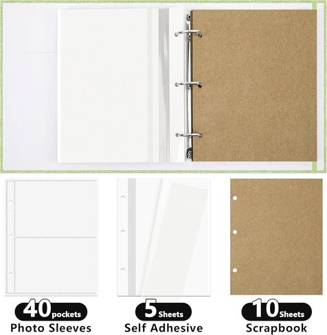Vienrose Photo Album 4X6 60 Pockets, Linen Scrapbook Photo Album, 3 Ring Binder Album with 40 Scrapbook Pages, and 20 Self-Adhesive Pages, Travel Family Wedding (Beige) in Kuwait