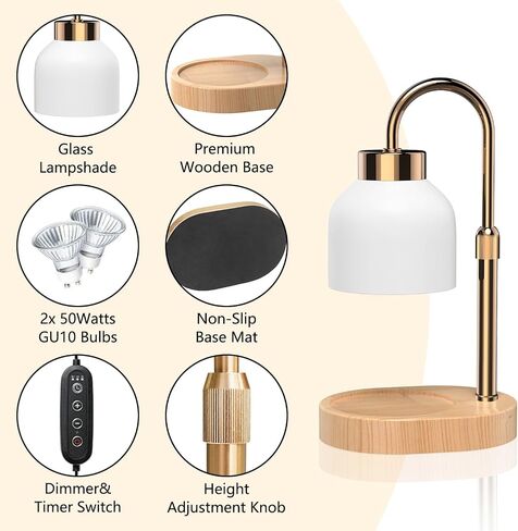 Candle Warmer Lamp with 2 Bulbs, Candle Warmer with Dimmer Adjustable Height,Mothers Day Gifts,Electric Wax Warmer Vintage Home Decor,2/4/8H Timer in Saudi Arabia