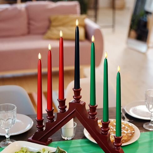 Kwanzaa Kinara Candle Holder Set with Flameless Battery Powered Electric Candles, Flameless Kwanzaa Candles - Set of 7 Tapers (Battery Operated) Mishumaa Saba, Realistic 3D Flames, Remote Control in Saudi Arabia